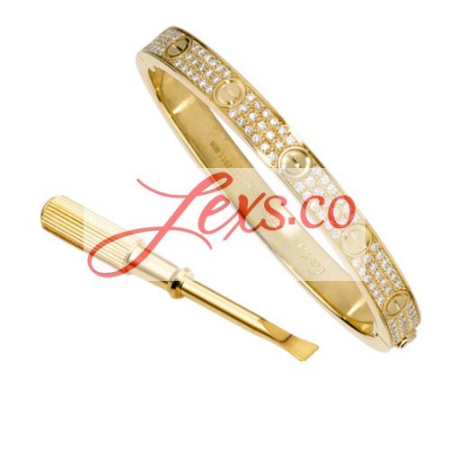 Cartier Love Bracelet Replica Yellow Gold Plated Real Paved With Diamonds N6035017