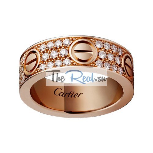 Cartier Love Ring Copy 18k Pink Gold Paved Diamonds Fake