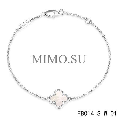 Van Cleef & Arpels White Mothe-Of-Parl Clover Sweet Alhambra Bracelet In White Gold