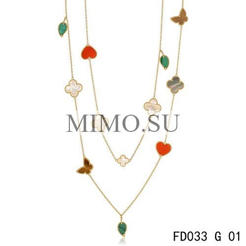 Van Cleef Arpels Lucky Alhambra Long Necklace Rose Gold 12 Motifs Stone Combination