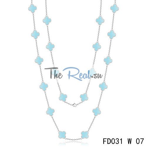Van Cleef & Arpels Vintage Alhambra 20 Motifs Long Necklace White Gold Turquoise