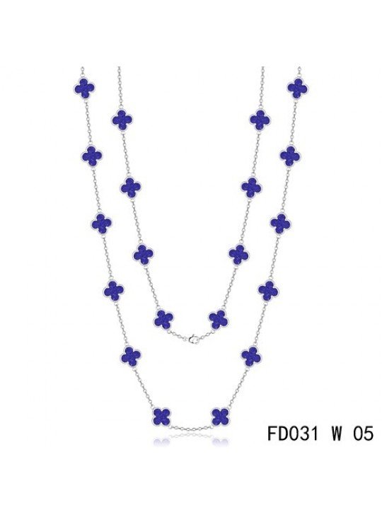 Van Cleef & Arpels Replica Vintage Alhambra 20 Motifs Long Necklace White Gold Lapis lazuli