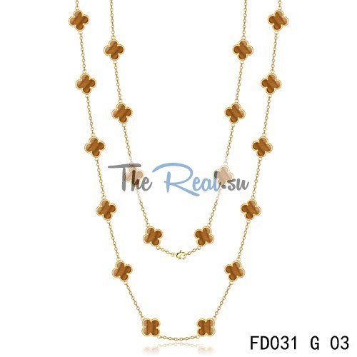 Van Cleef & Arpels Vintage Alhambra 20 Motifs Long Necklace Yellow Gold Tiger's Eye